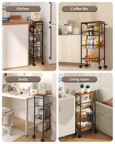 Rolling Utility Cart, 4-Tier Slim Narrow Storage Cart with Wheels - Image 5