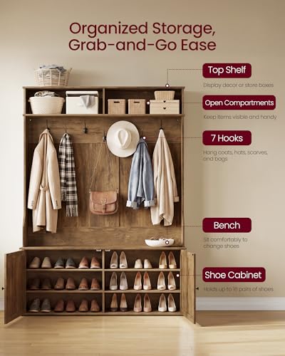VASAGLE 5-in-1 Hall Tree with Bench and Shoe Storage - Image 6