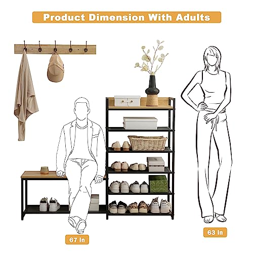 SUNTAGE 6-Tier Coat Rack Shoe Bench Set, Entryway Bench with 6 - Image 6