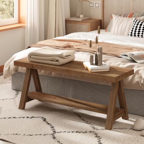 RowyPoey Solid Wood Bench, 43" Farmhouse Entryway Bench - Image 7