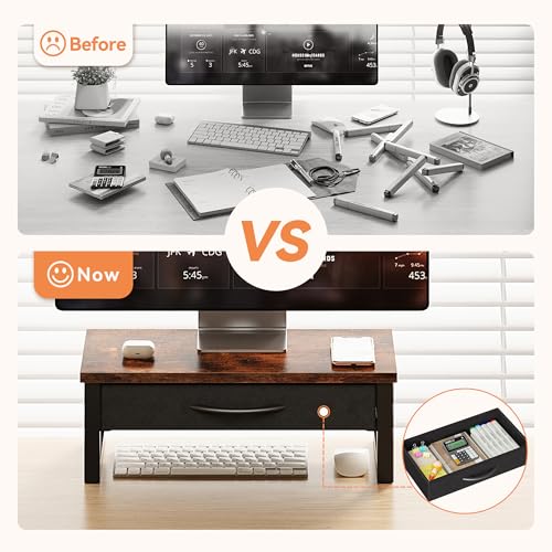 Computer Monitor Stand Riser with Drawer, 2-Tier Des | Storage & Organ - Image 4