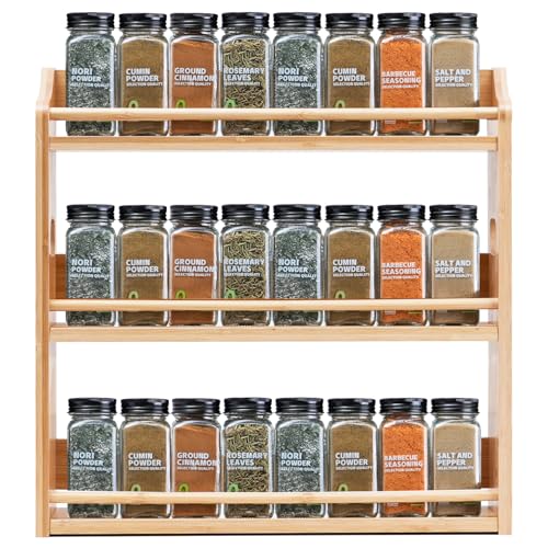 3 Tier Bamboo Spice Rack Organizer for Kitchen Countertop or Wall - Image 2