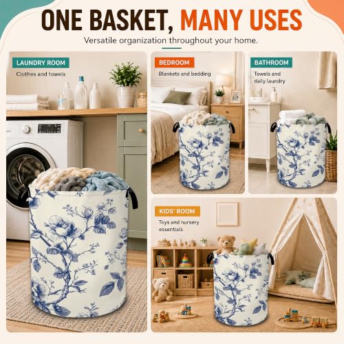 Vintage Blue Flowers Laundry Basket,Botanical Floral - Image 8