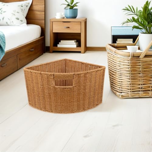 Woven Triangle Corner Storage Basket with Handles Shelf Laundry - Image 8