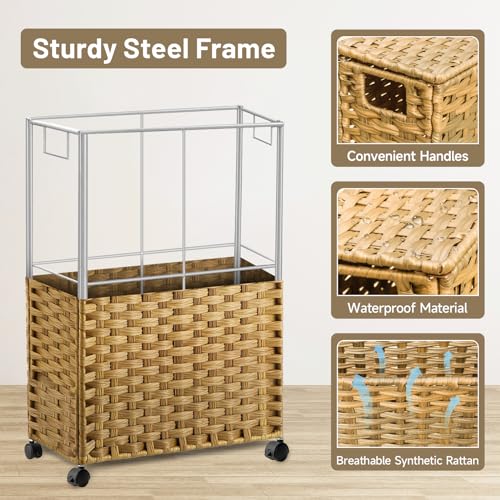 70L Slim Laundry Hamper with Lid & Wheels, 2-Park Rolling Laundry - Image 8