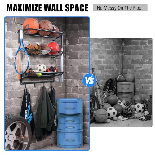 XCSOURCE Sports Equipment Organizer, 3-Tier Wall Mount - Image 4