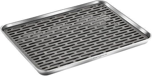 Stainless Steel Drain Tray, Cup & Dish Drying Rack, Drain Board 2 Tier Non Slip Serving Tray with Drainboard Perfect for Sink, Coffee Table, Outdoor (12.5 x 9.8 x 0.98 in)