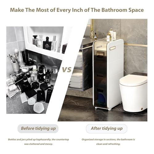 BGYMF 4-Tier Narrow Slim Bathroom Storage Cabinet,Movable,White - Image 5