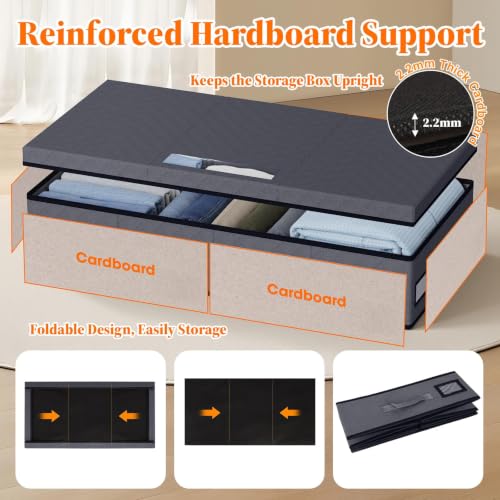 Under Bed Storage Containers with Lids, 2 Pack Foldable Grey - Image 5