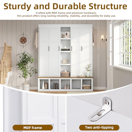 Merax Modern Farmhouse Hall Tree with Bench, 4-in-1 - Image 5