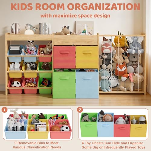 Large Wooden Plush Toy Storage Organizer with Bookshelf - Image 7