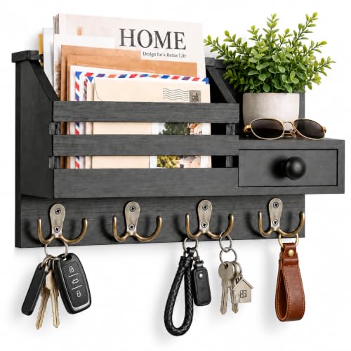Key Holder Wall Mount with Mail Organizer, Drawer | Home Organization - Image 2