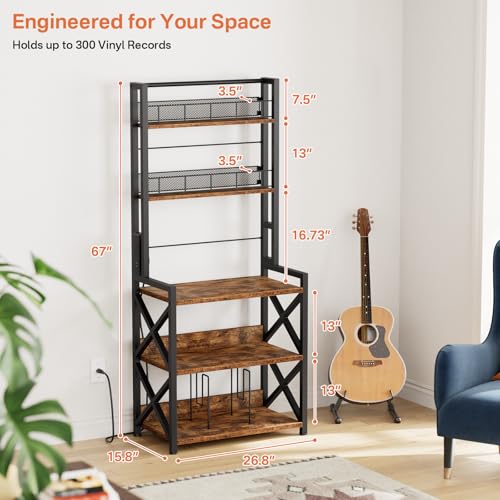Record Player Stand with Power Outlet - Turntable Display Shelf - Image 3