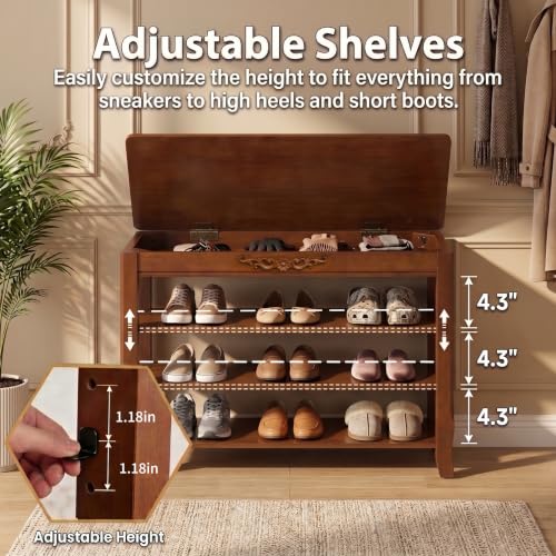 Shoe Rack Bench with Storage 3 Tier Solid Wood Entryway - Image 5