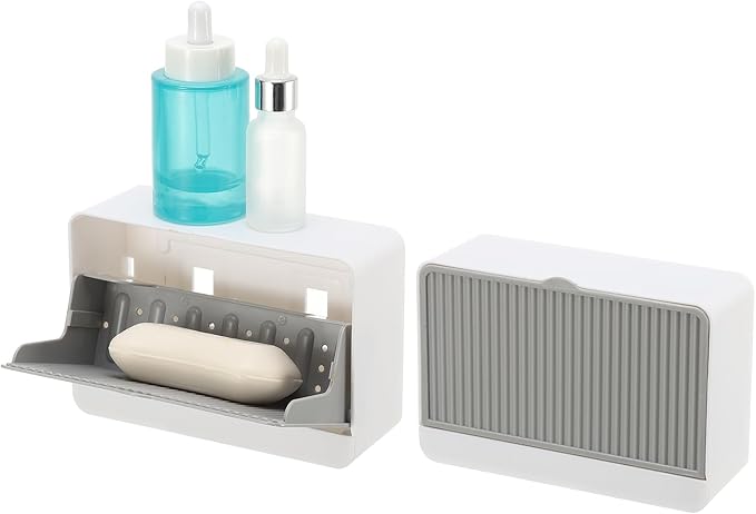 uxcell 2 Pack Dust-Proof Soap Holder, Wall Mounted Soap Dish for Shower Wall No-Drill Adhesive Shower Bar Soap Holder for Bathroom(Gray, 6.3 x 4.33 Inches)