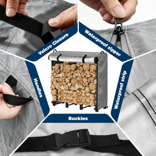500D Firewood Rack Holder Cover,13" D x48 W x46 H,Gray - Image 5