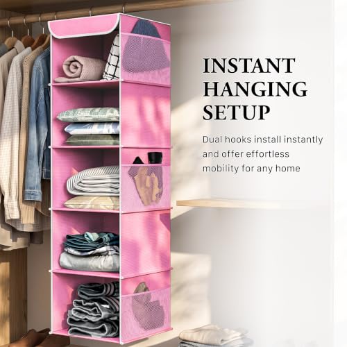 Simple Houseware 5 Shelf Hanging Closet Organizer, Pink - Image 7