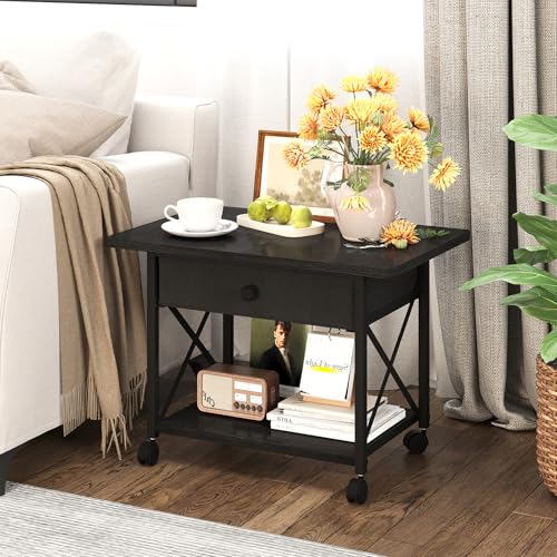 Large Printer Stand with Fabric Storage Drawer and Locking Wheels - Image 3