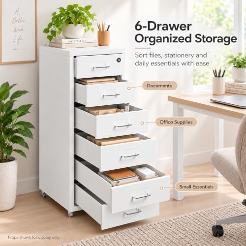 6 Drawer Rolling Vertical File Cabinet, for Home Office - Image 5