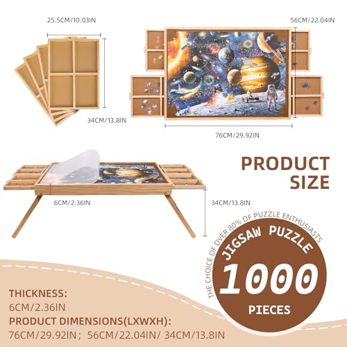 29.92"x22.04"Wooden Puzzle Table with Drawers Cover - Image 4