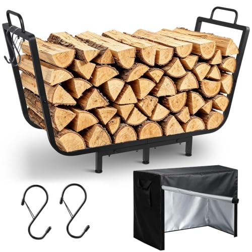 35” Firewood Rack Outdoor with Cover & Hooks, Heavy Duty - Image 2