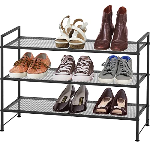 Simple Houseware 3-Tier Stackable Mesh Shoe Rack, Black - Image 3