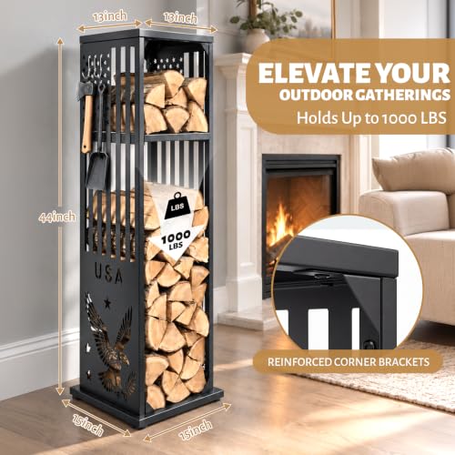 44" Firewood Rack Indoor with Shelf, Fireplace Log Holder - Image 4