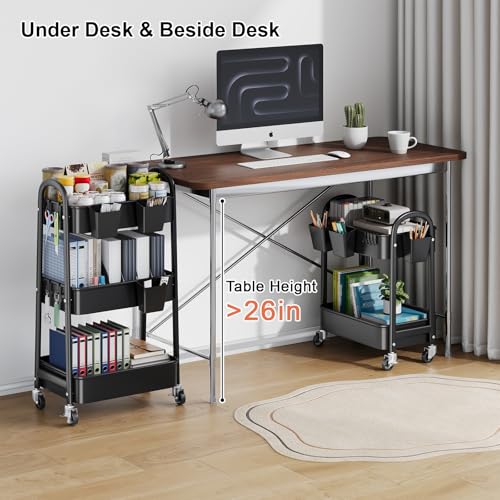 2 Tier Rolling Cart Metal on Wheels,Two Tiered Short Side Table - Image 5