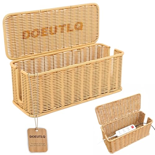 Cord Organizer Woven Cable Management Storage Box with Lid - Image 2