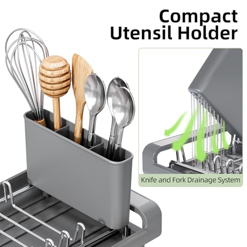 TOOLF Small Dish Drying Rack, Expandable and Space-Saving, Gray - Image 6