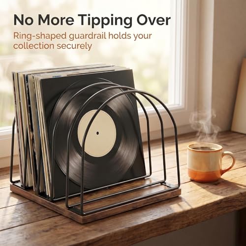 Wooden Vinyl Record Storage Holder, Brown - Image 4