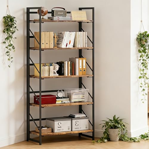JSB No Assembly Folding Bookshelf, 5 Tier Industrial Metal - Image 6