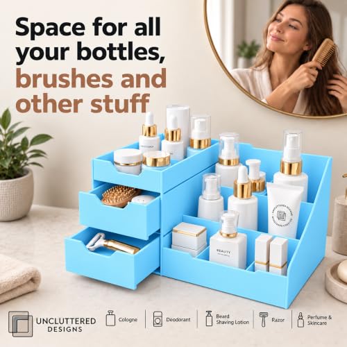 Uncluttered Designs Blue Makeup Organizer for Women, Dresser Top - Image 5