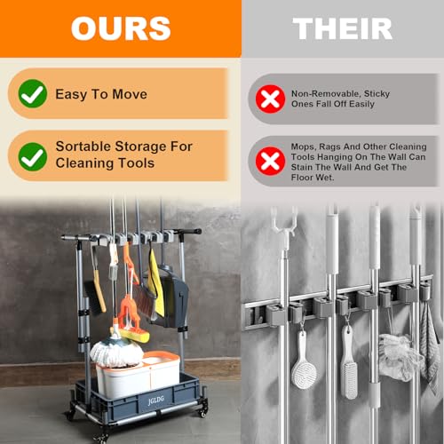 Freestanding Mobile Cleaning Tool Storage Rack, Mop and Broom - Image 6