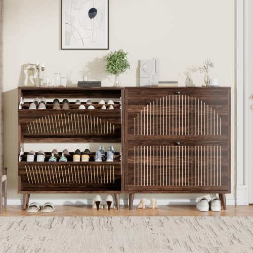 Wooden Shoe Cabinet for Entryway, 2 Flip Drawers Enclosed - Image 4