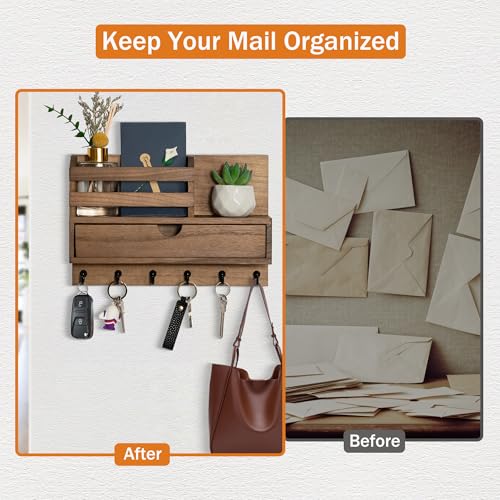 Key Holder Wall Mount, Mail Organizer with 6 Hooks | Home Organization - Image 6
