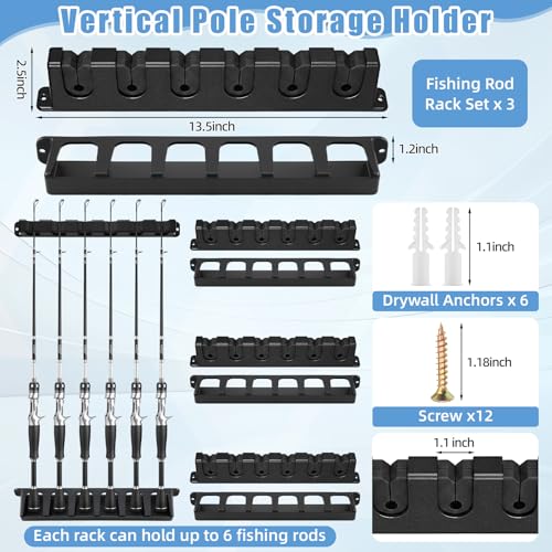 3 Set Fishing Rod Holders for 18 Fish Pole Racks for Garage - Image 3