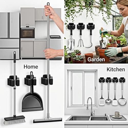 24Pcs Mop and Broom Holder Wall Mount with Screws Matte Black - Image 8