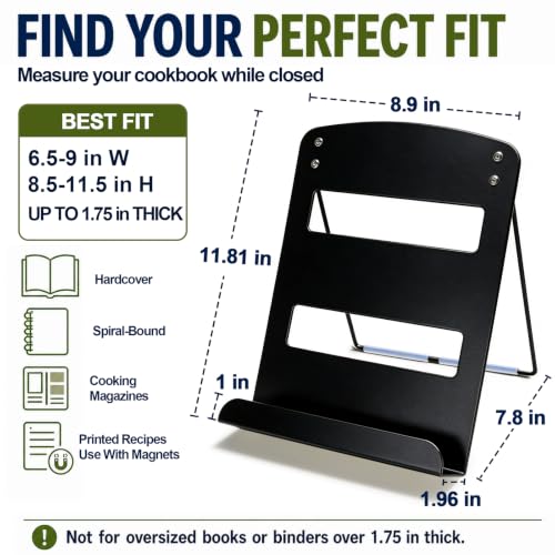 Metal Cookbook Stand & Recipe Holder for Kitchen Counter, Black - Image 4