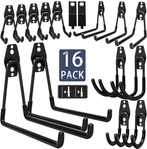 KOFANI Steel Garage Storage Hooks-16 Pack Black Heavy Duty Wall - Image 2