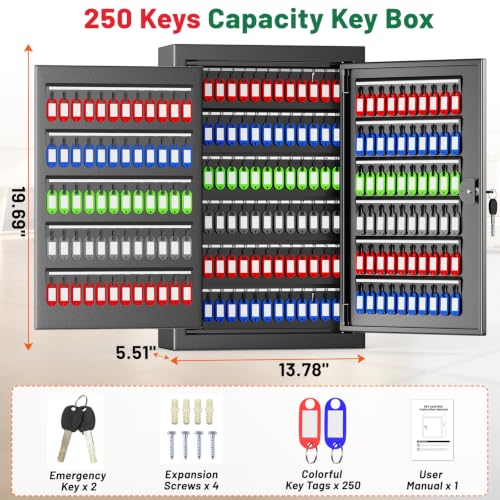 250 Position Wall Mounted Key Lock Box, Key Cabinet with Drop - Image 3
