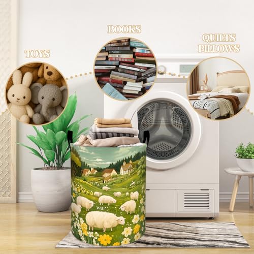 Rustic Sheep Laundry Basket, Countryside Flower | Home Organization - Image 4