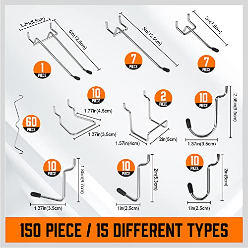 HORUSDY 150 PCS Pegboard Hooks Assortment Kit – 15 Types - Image 7