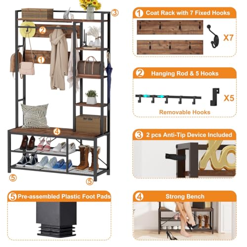 Hall Tree with Shoe Storage, 5-in-1 Reversible Entryway - Image 6