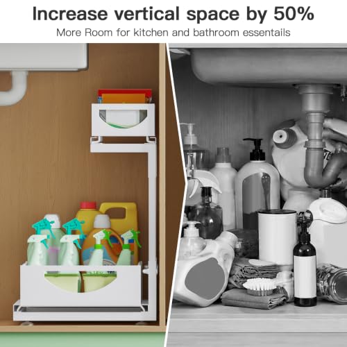 Under Sink Organizer, 2-Pack 2-Tier Pull Out Cabinet Organizers - Image 4