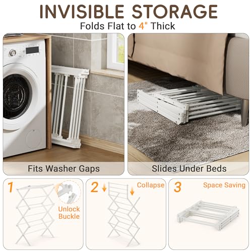 Foldable Clothes Drying Rack, Reinforced Joints, White - Image 5