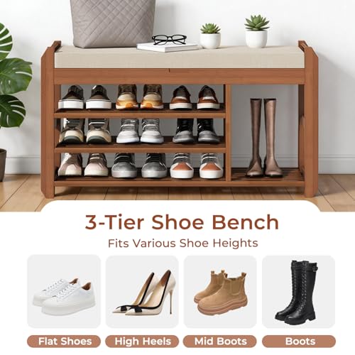 39.4" Entryway Shoe Rack Bench with Cushion, 3-Tier Storage Bench - Image 4