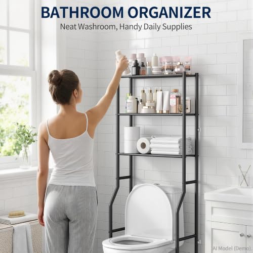 Livilord 3-Tier Over Toilet Storage Rack, Anti-Wobble, Black - Image 4