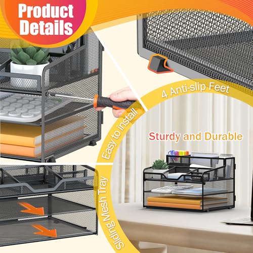 Docnest 3 Tier Mesh Desk Organizer with Letter Tray & Paper - Image 6