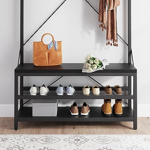 OUTLANE Industrial Hall Tree Coat Rack with Bench – 2-Tier - Image 6